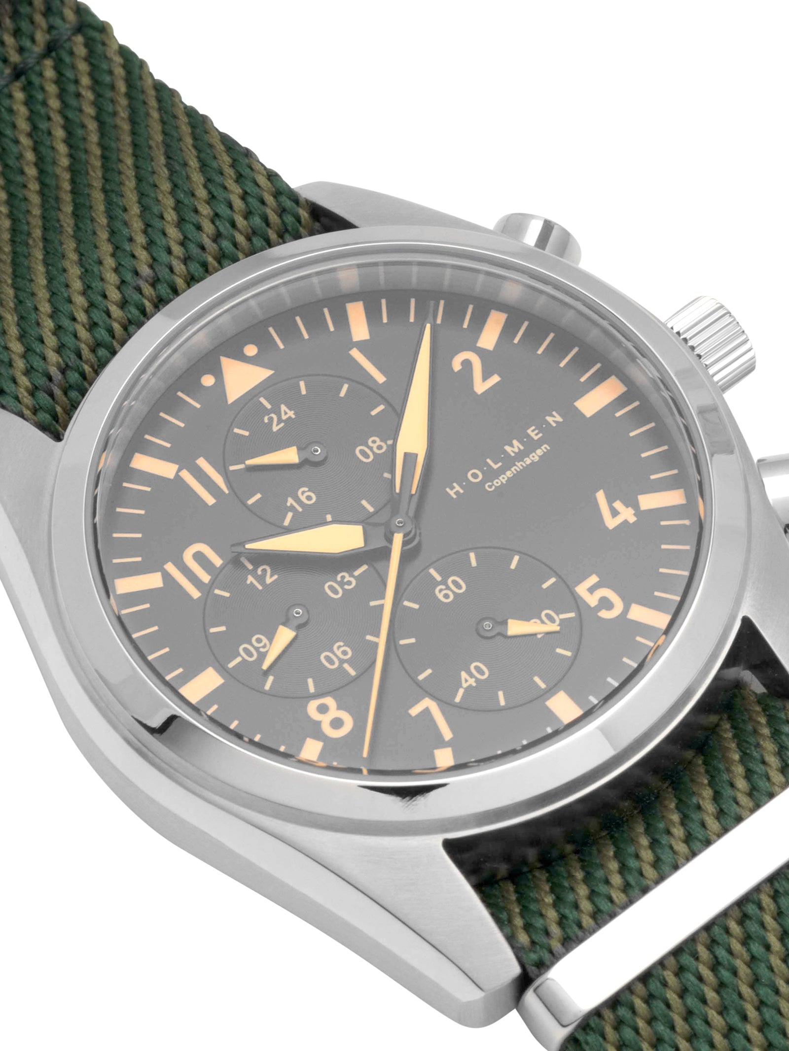 Adventurer watch 42mm black/orange dial with green nato strap