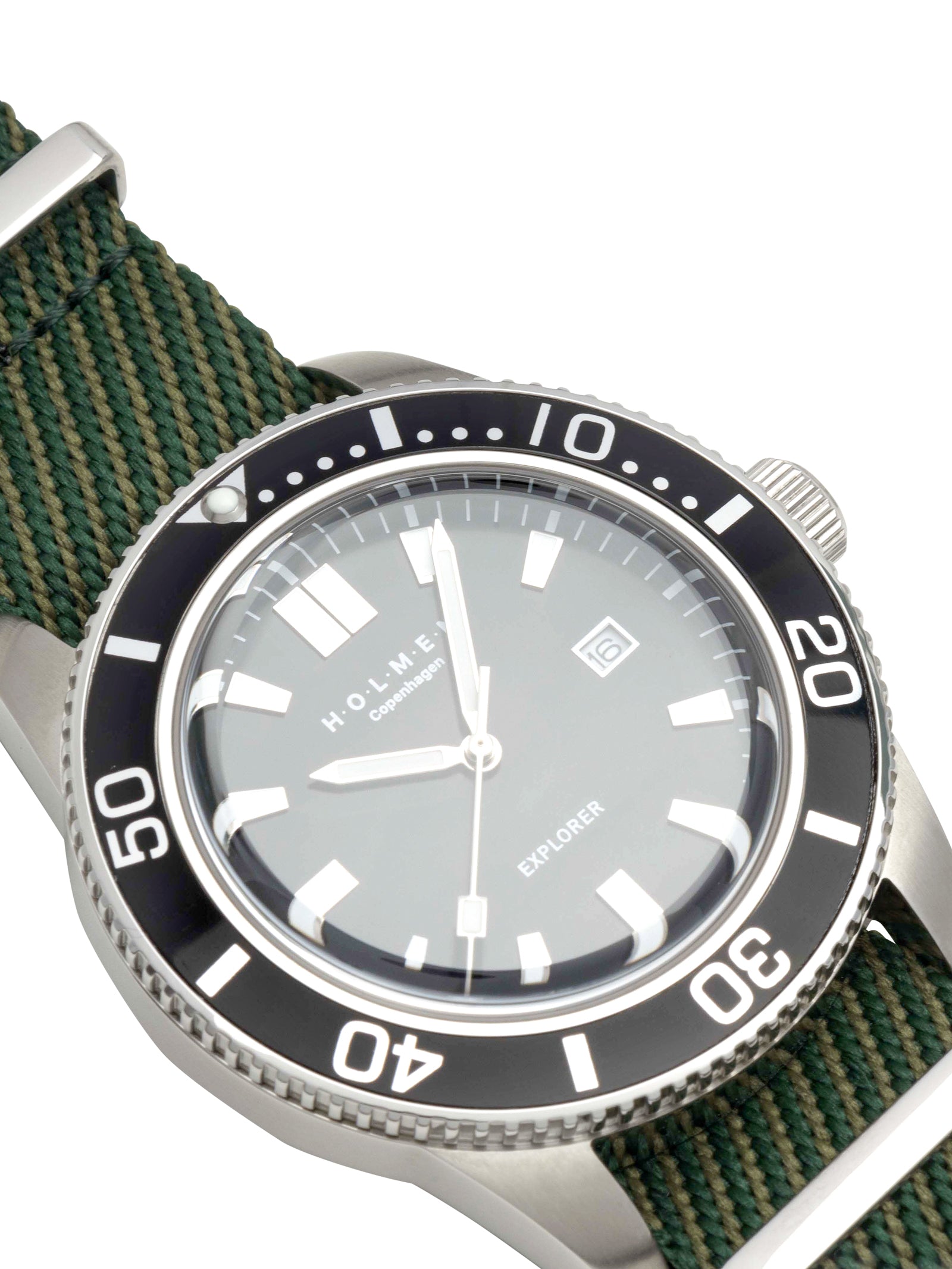 Explorer watch 44mm grey/black dial with green nato strap