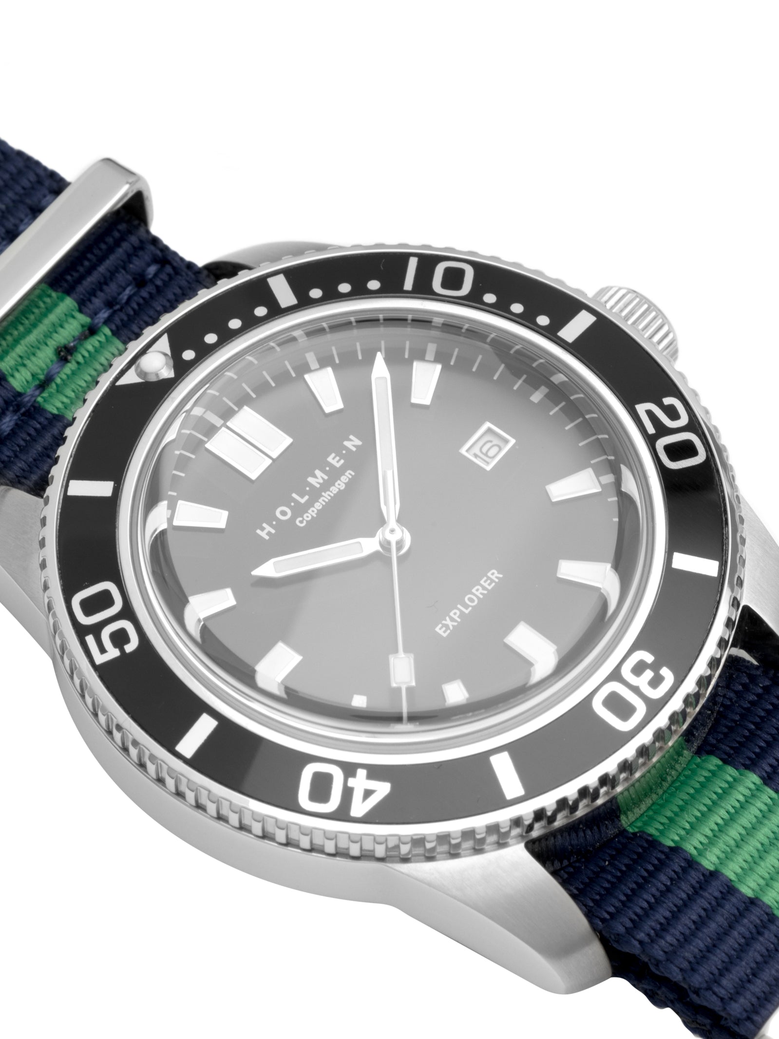 Explorer watch 44mm grey/black dial with blue/green nato strap