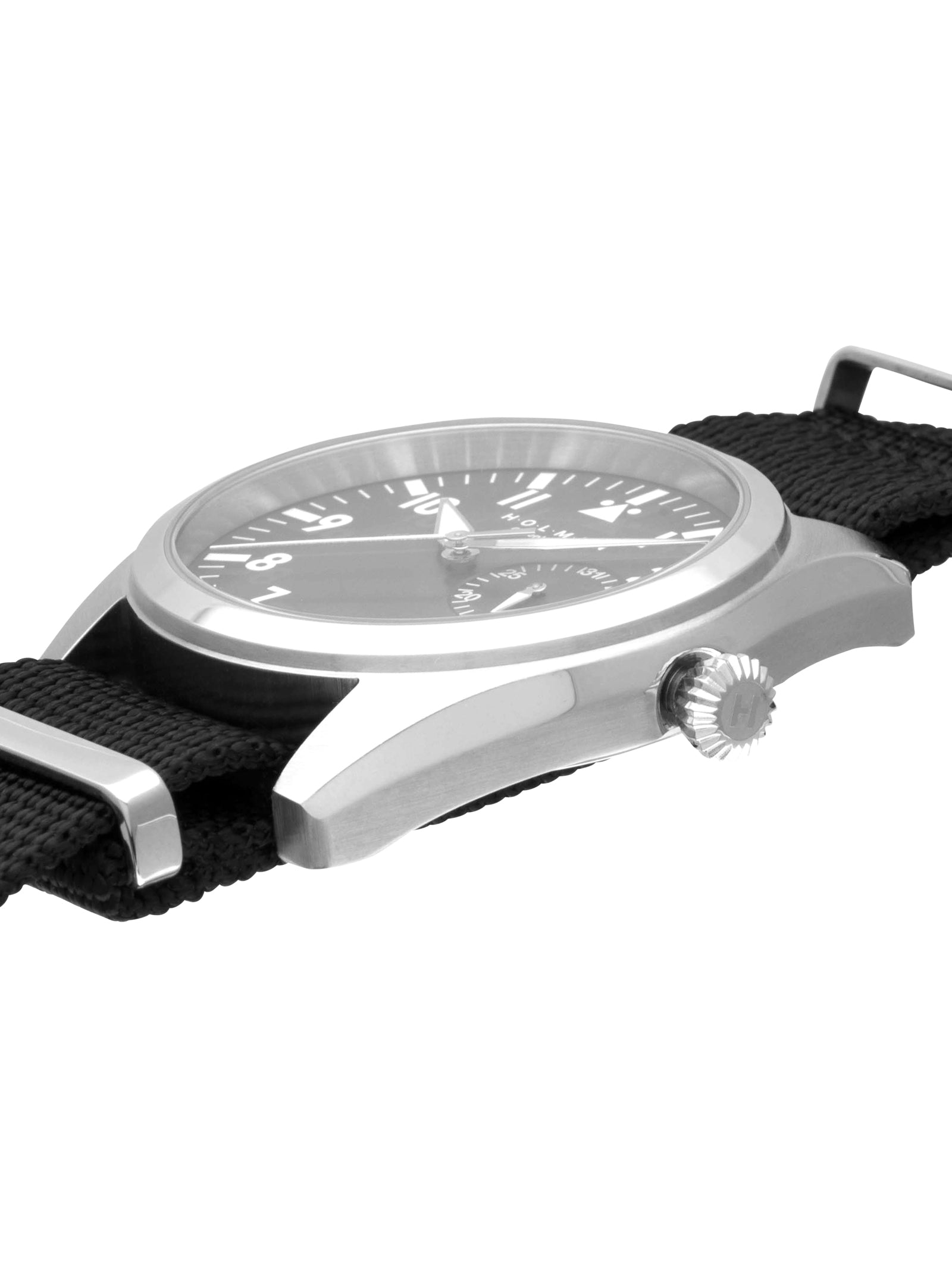 #Black strap and black dial on a white background